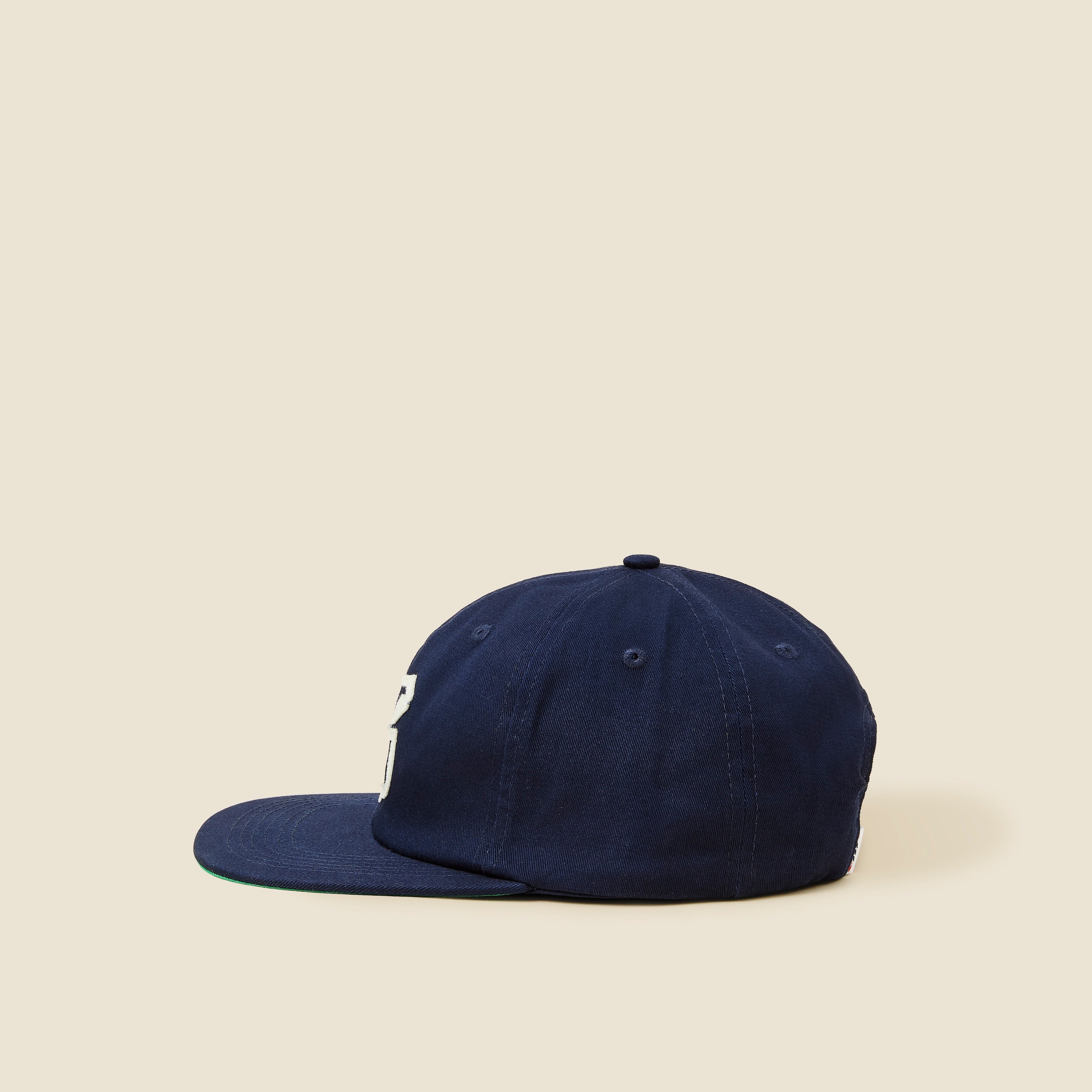 Navy Blue Vintage S Snap-Back Ball Cap, Cotton Baseball Hat, Green Underbrim Hat