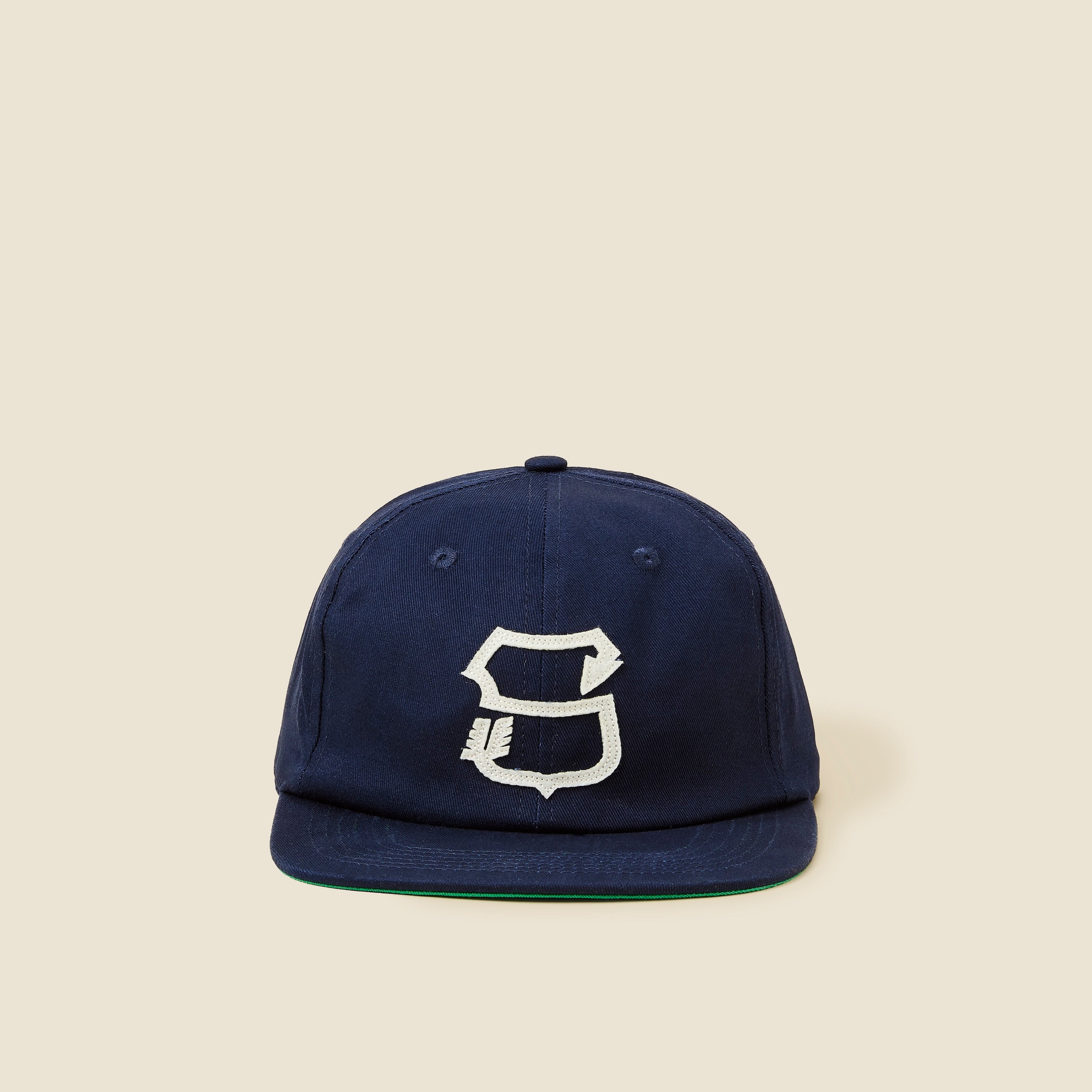 Navy Blue Vintage S Snap-Back Ball Cap, Cotton Baseball Hat, Green Underbrim Hat