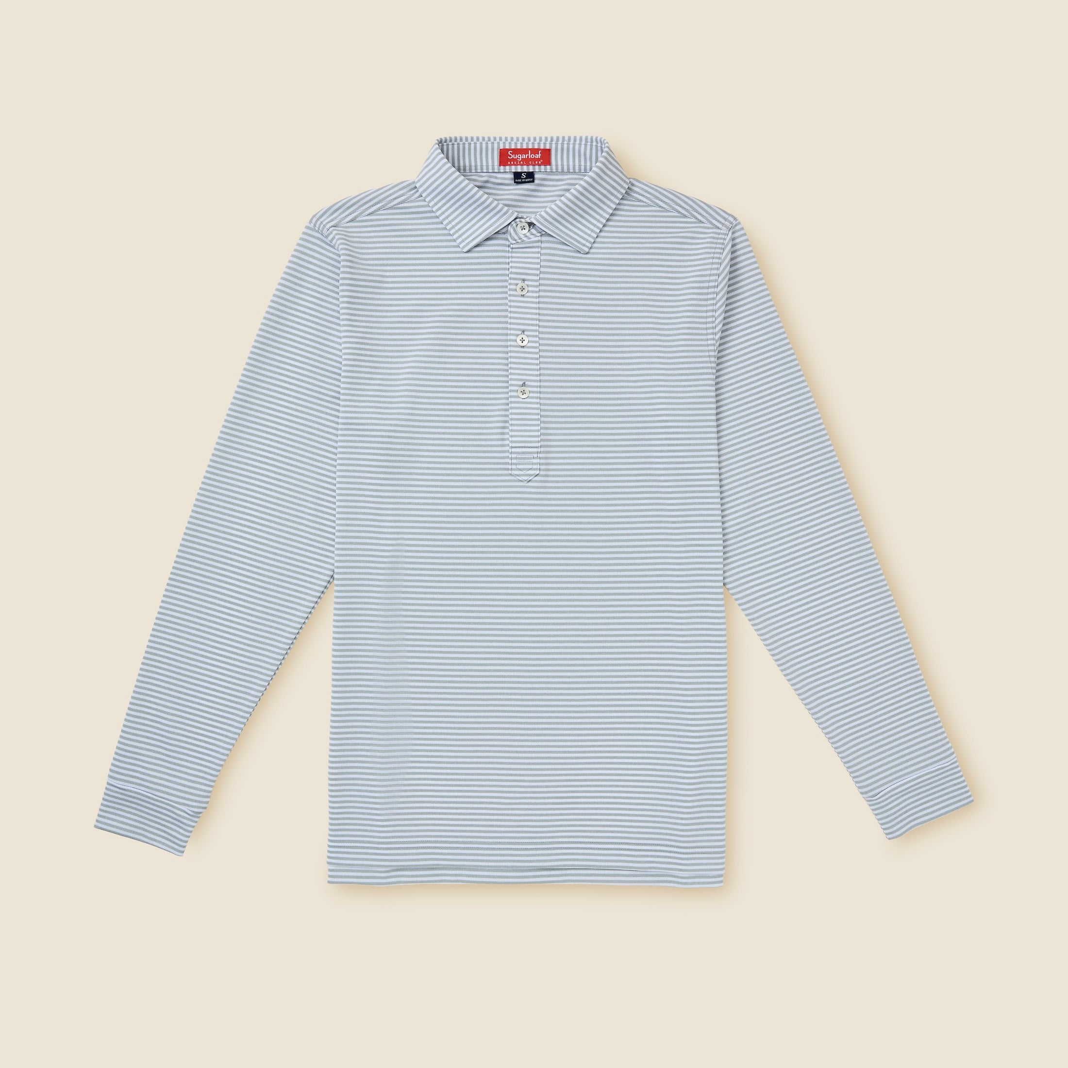 Long Sleeve Striped Pique Polo