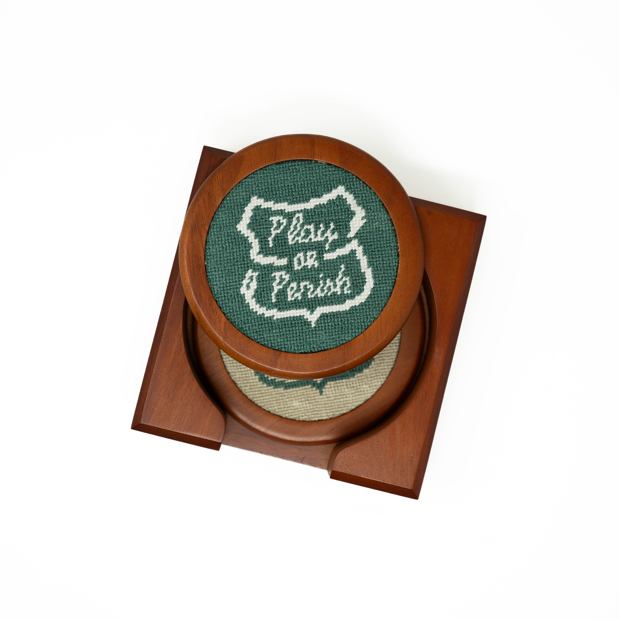 Play or Perish Needlepoint Coaster Set