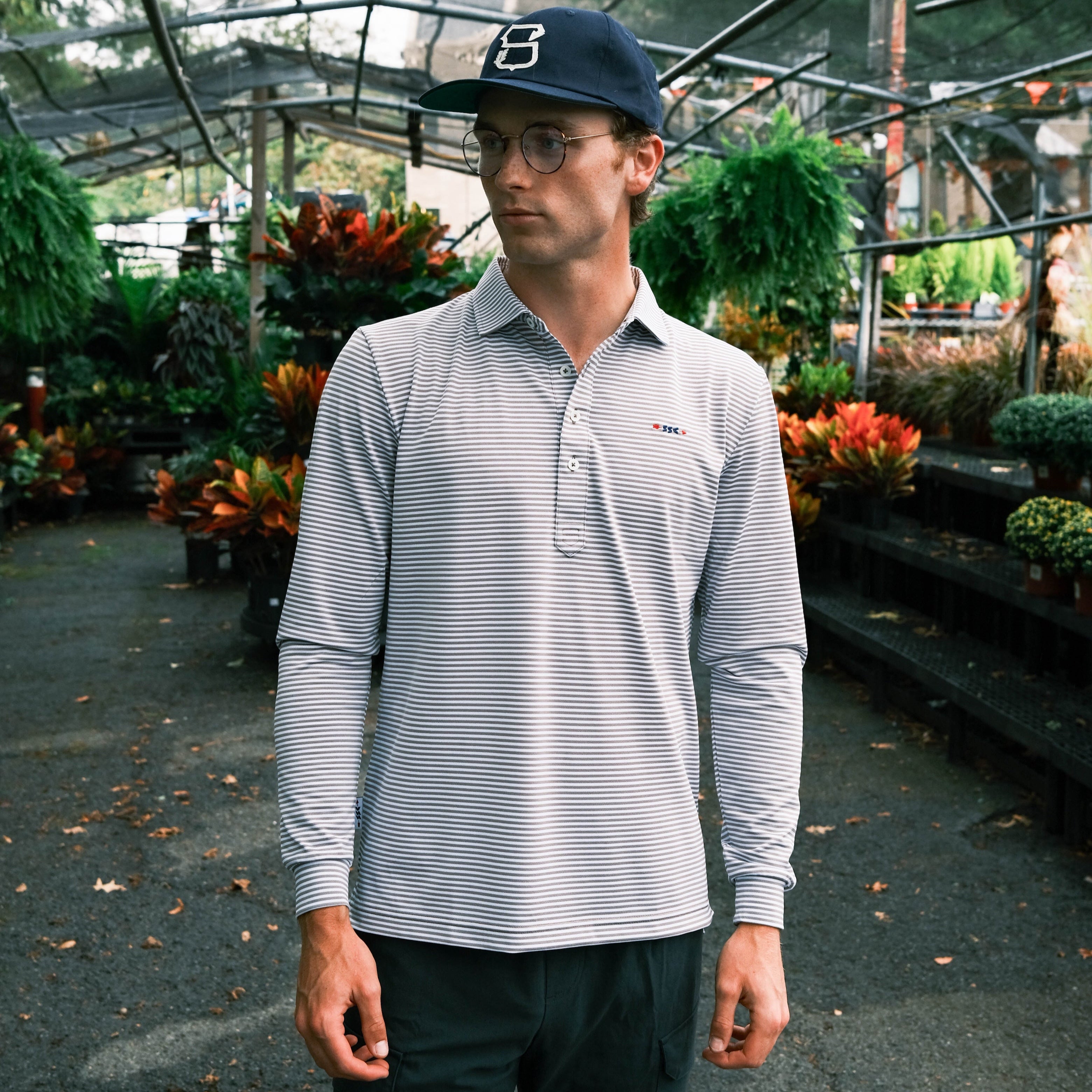 Long Sleeve Striped Pique Polo
