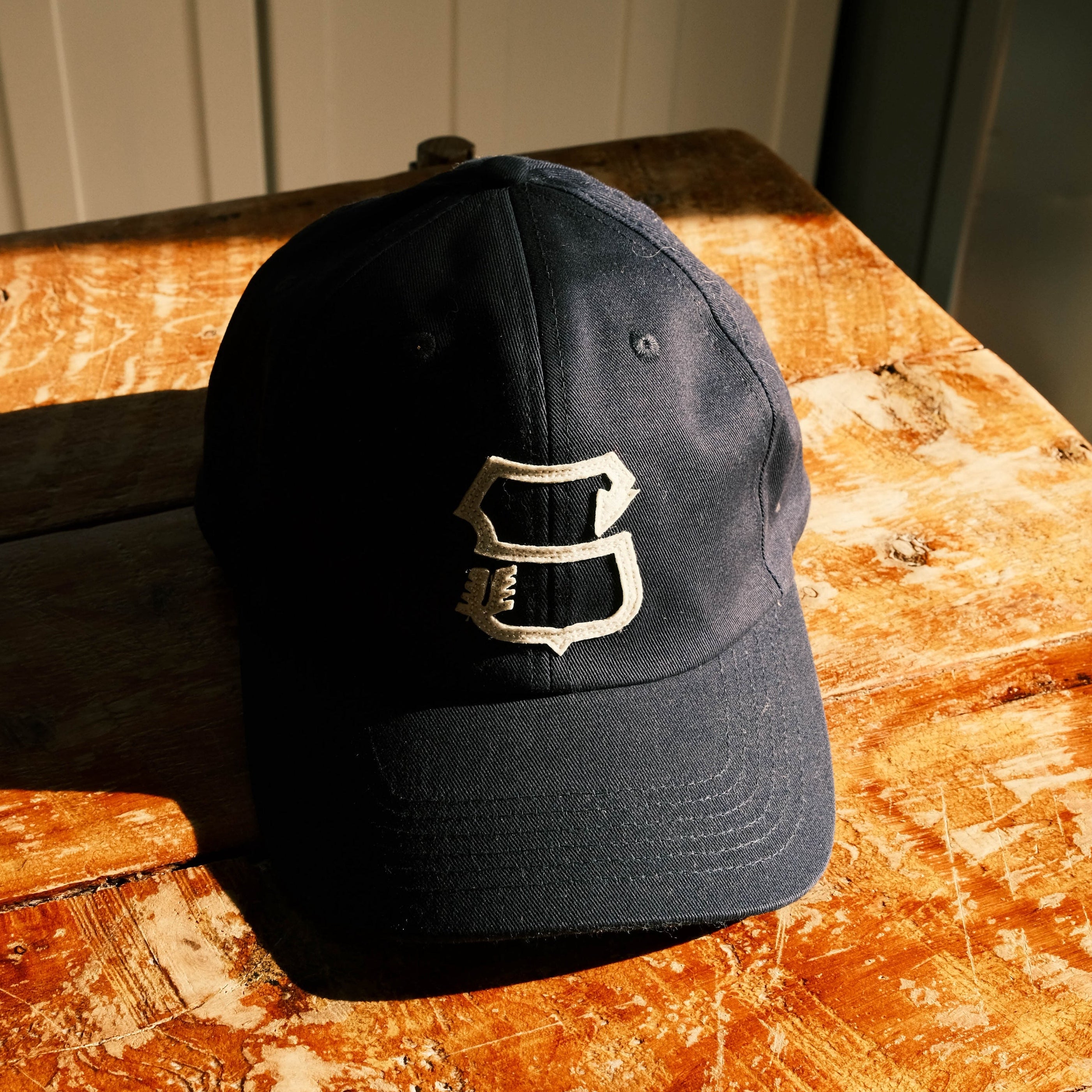 Navy Blue Vintage S Snap-Back Ball Cap, Cotton Baseball Hat, Green Underbrim Hat