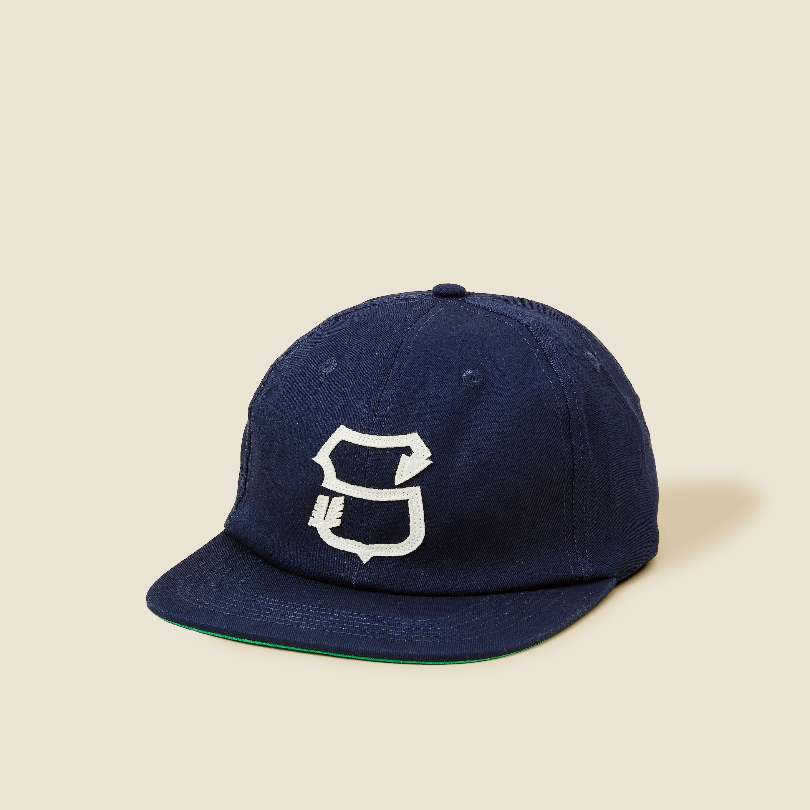 Navy Blue Vintage S Snap-Back Ball Cap, Cotton Baseball Hat, Green Underbrim Hat