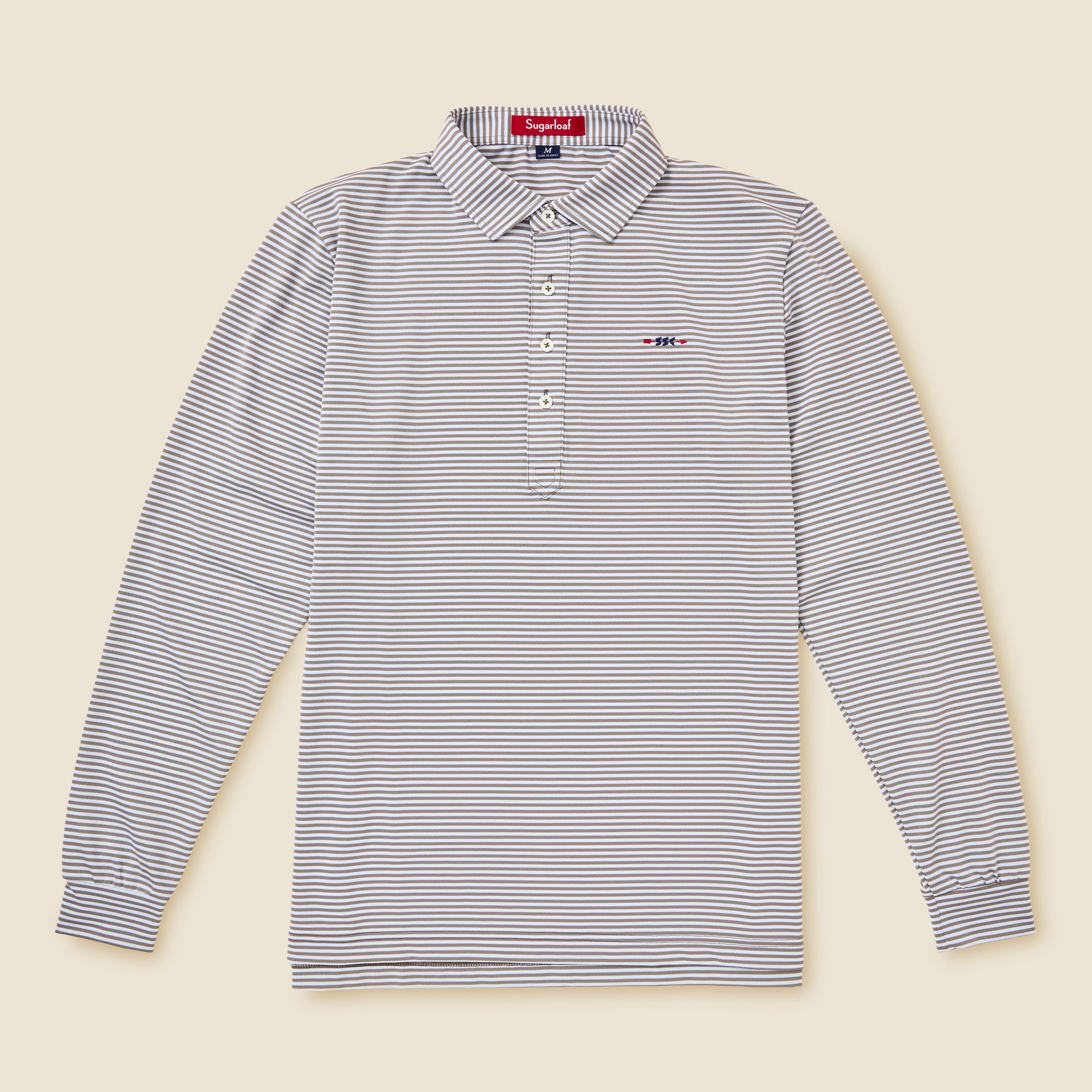 Long Sleeve Striped Pique Polo