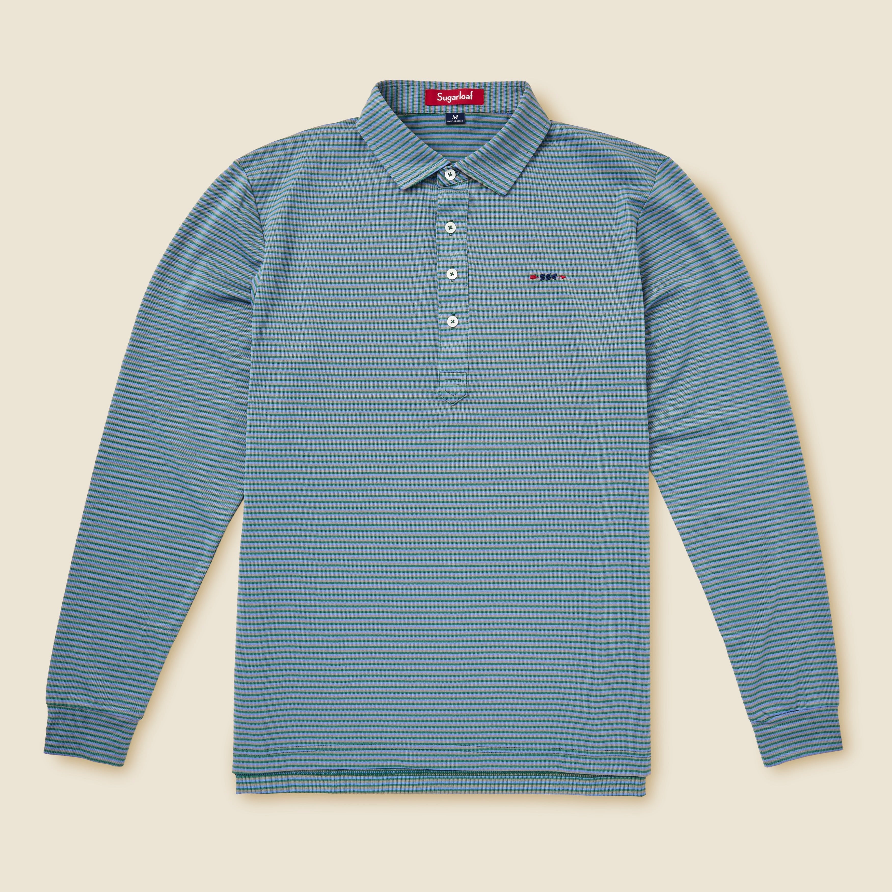Long Sleeve Striped Pique Polo
