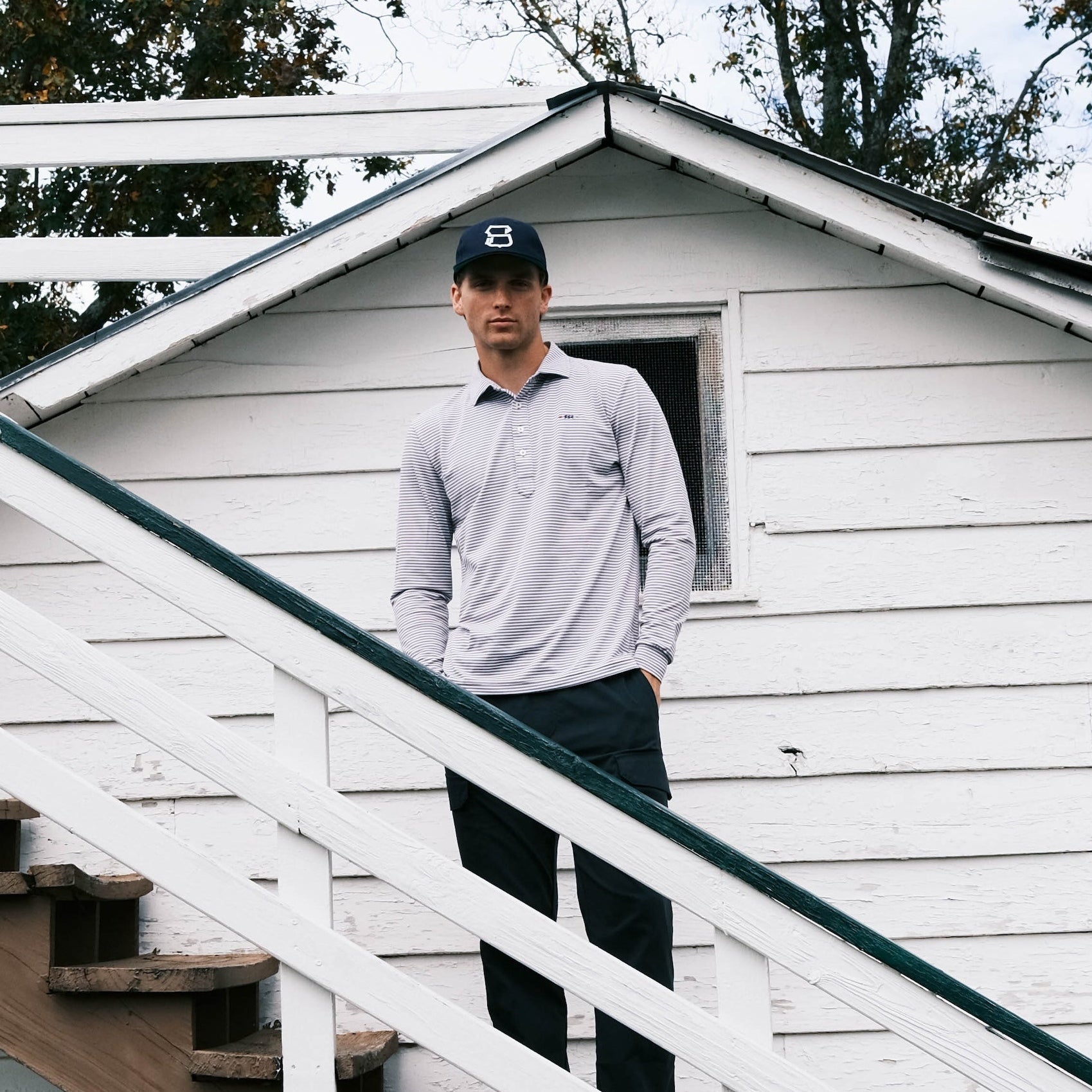 Long Sleeve Striped Pique Polo