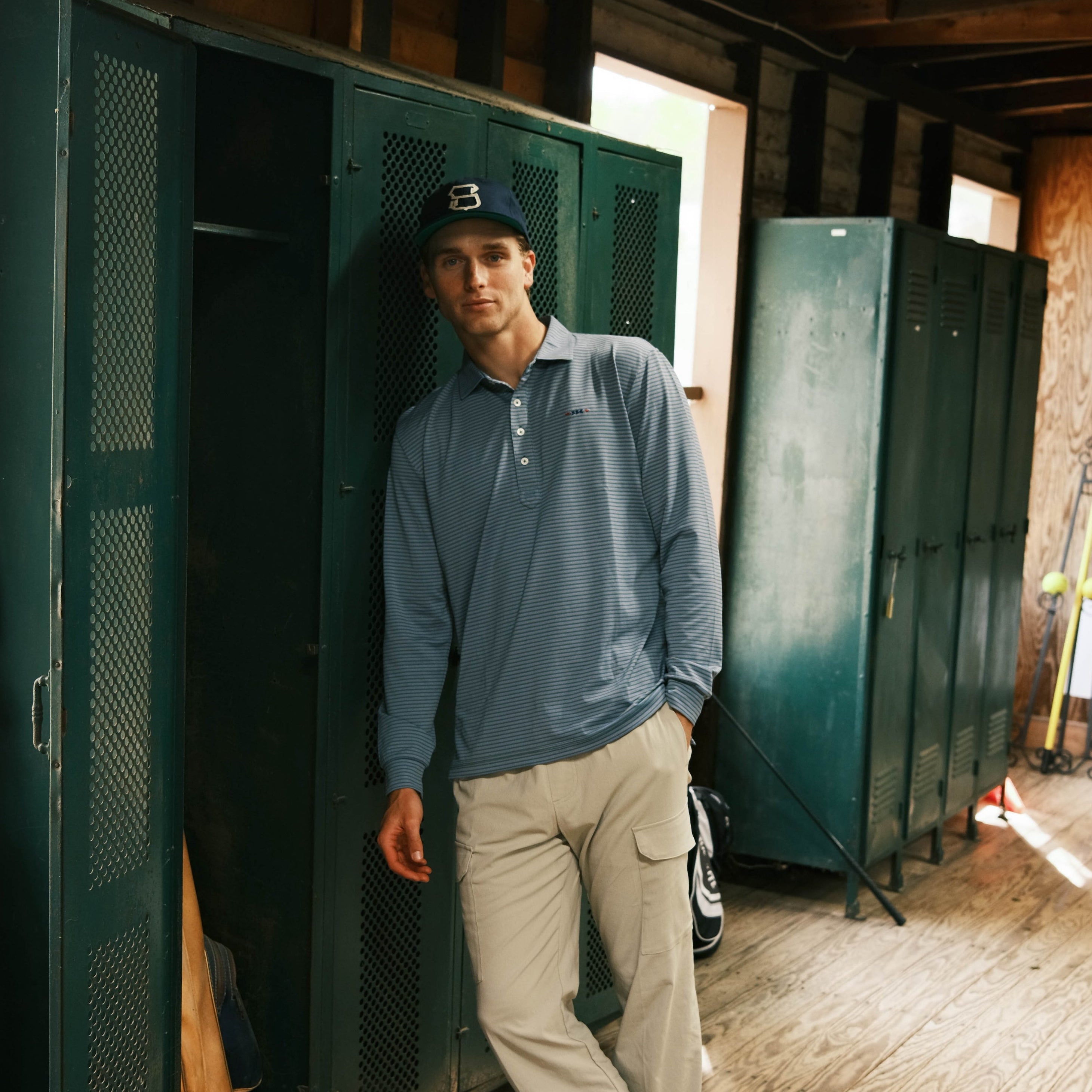 Long Sleeve Striped Pique Polo