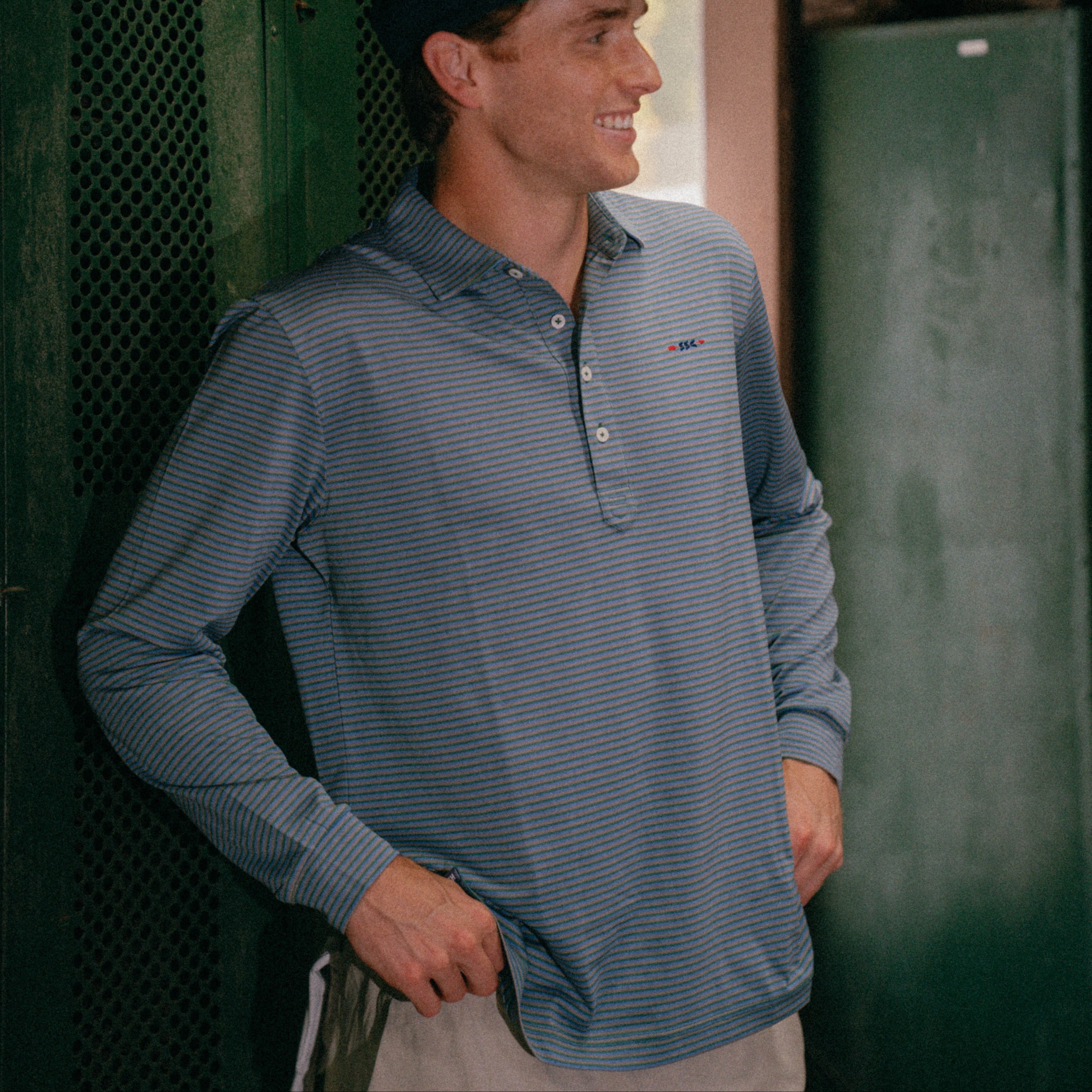 Long Sleeve Striped Pique Polo