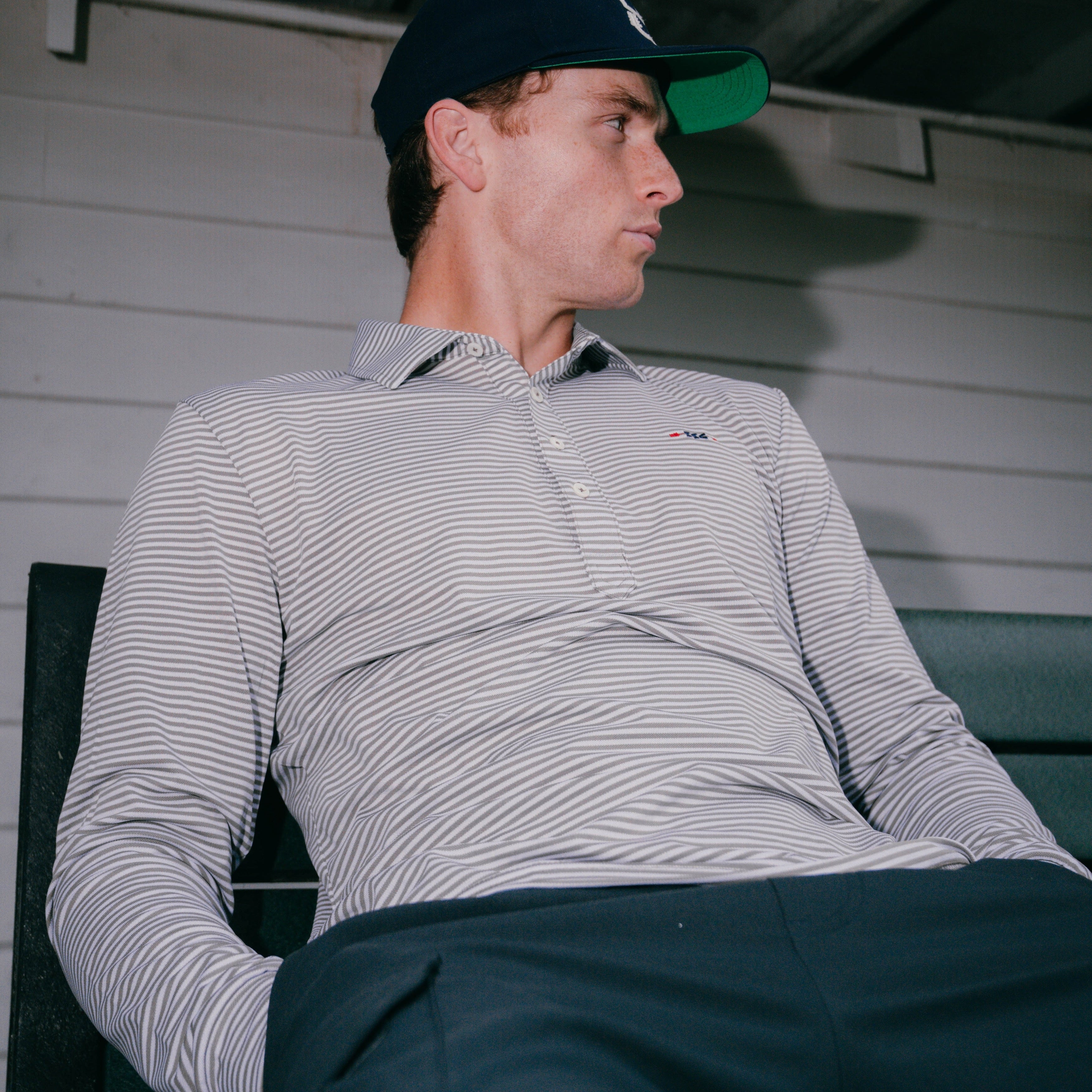 Long Sleeve Striped Pique Polo